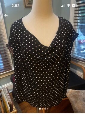 Coldwater Creek Black and White Polka Dot Cowl Neck Blouse